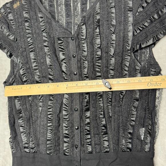 Womens Top 6 Sheer Lace Ribbon Cap Sleeve Black Lace Fairy Goth Whimsigoth Vamp - Picture 6 of 8